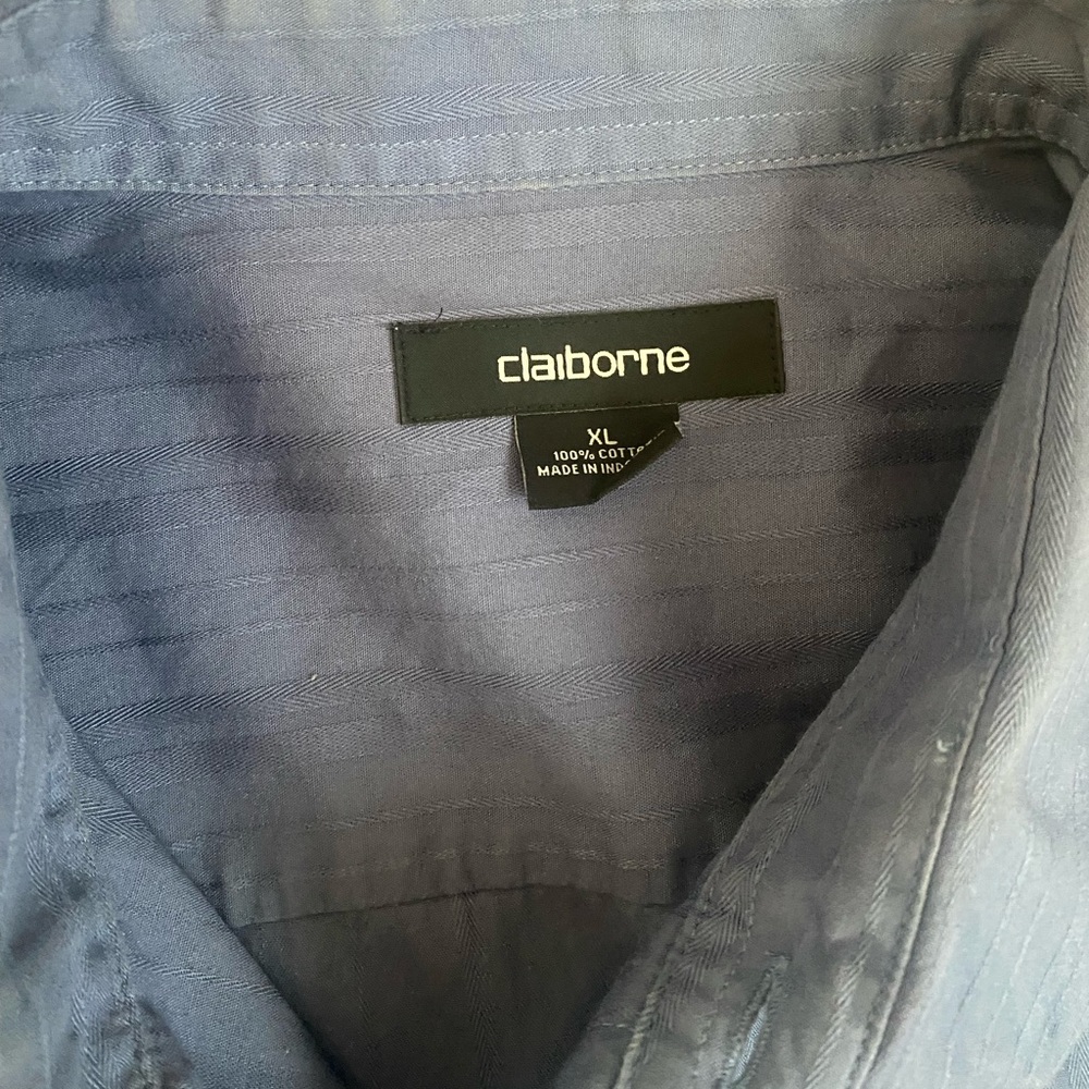 Claiborne | Mens Blue Button up Long Sleeve Stripe Dress shirt Size XL - Picture 4 of 6